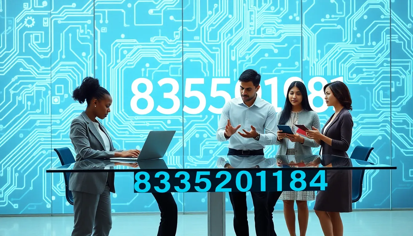 diverse team discussing technology in a modern office setting.